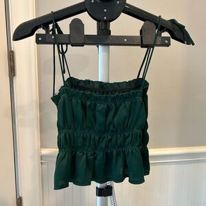 Princess Polly Green Tie Shoulder Ruched Tank Top Square Neck Size 4